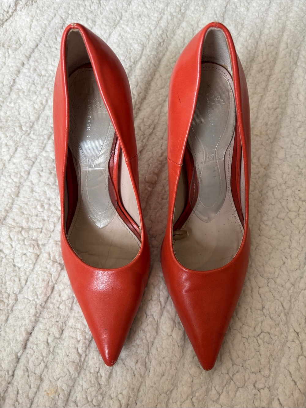 Zara Coral-Orange Pointed Toe Leather Heels